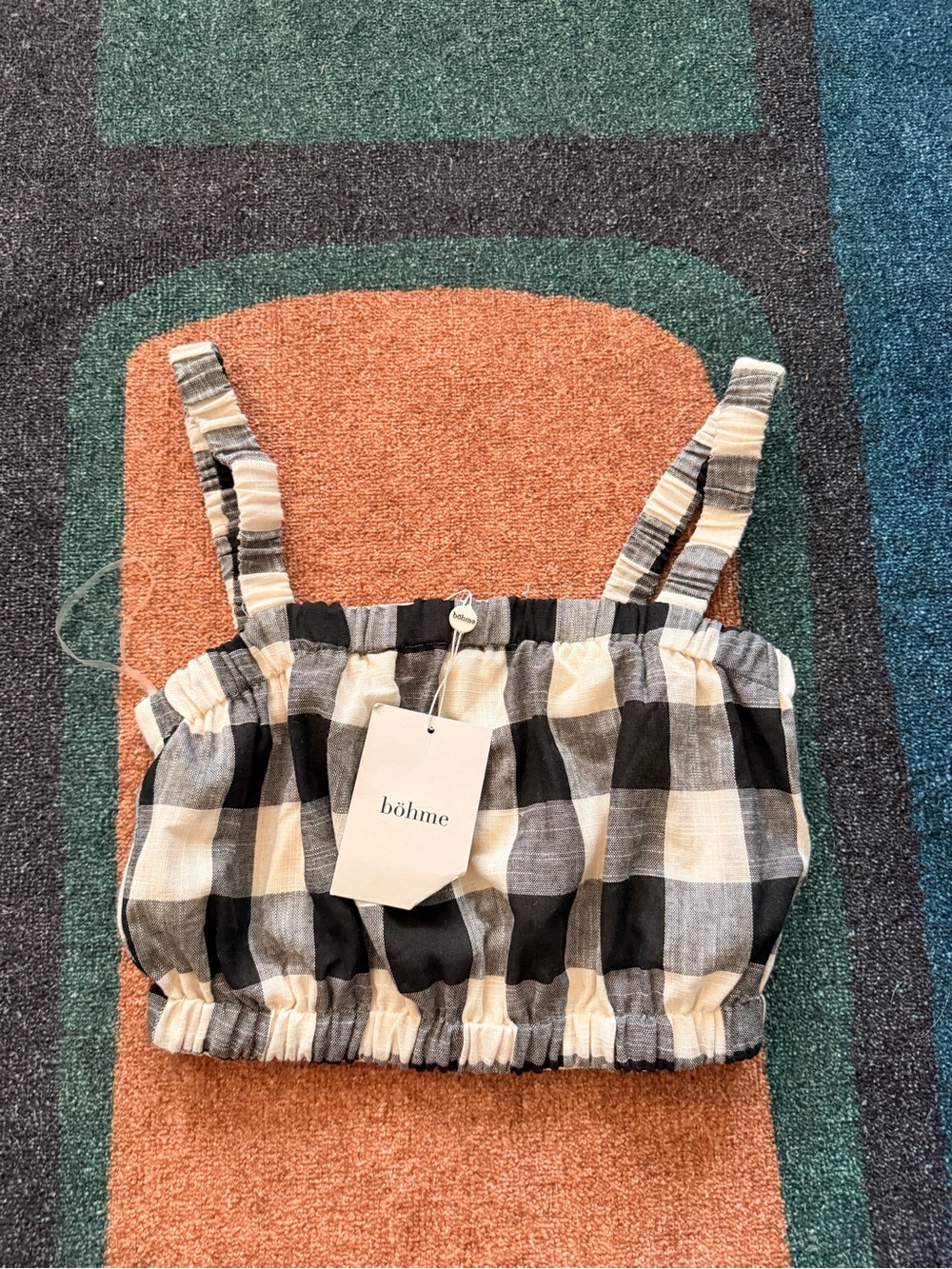 bohme Black and Cream Gingham Crop Top